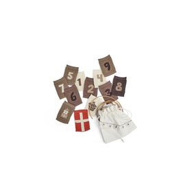 Smallstuff - Birthday 1-9, cake, flag, present and leather string in fabric bag - Natural - 11x7 cm /