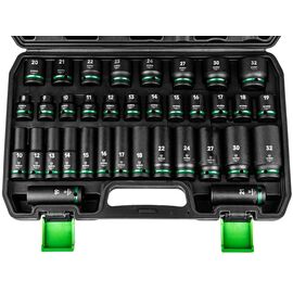 Set of long impact sockets 35 pieces 1/2" hexagonal WUBER