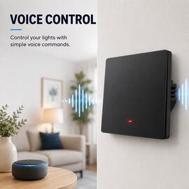 Qoltec 52722 Smart 1-Gang Light Switch | Wi-Fi | Timer | Tuya | Smart life | Black