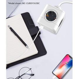 MicroConnect - 4 Way Schuko, 2 USB A Ports, 1 USB-C Port, Power Cube - With 1,5m Cable / Electronics