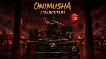 Onimusha: Way of the Sword — άγαλμα σαμουράι με το Oni Gauntlet και συλλεκτικά της σειράς