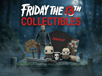 Friday the 13th συλλεκτικά – φιγούρα Jason Voorhees (μάσκα χόκεϊ), Camp Crystal Lake sign, machete prop, Funko-style pop, t-shirt, κούπα, αφίσα, μπρελόκ, plush, comic book | Techbox
