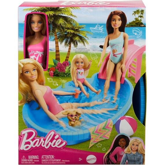 Barbie - Doll And Pool Playset, Blonde With Pool, Slide, Towel And Drink Accessories (HRJ74) / Toys - Dolls - Collectibles - Techbox