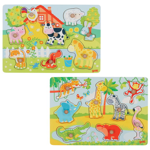 GOKI - Farm animals  & African baby animals, Lift-out puzzle (1240193/1240209) / Toys |  Techbox