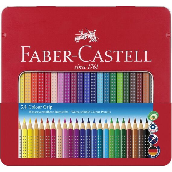 Faber-Castell - Coloured pencil Colour Grip tin of 24 (112423) / Toys |  Techbox