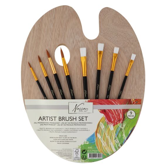 Nassau - Wooden Palette with 4 Flat and 4 Round Brushes - (K-AR0822/GE) / Toys