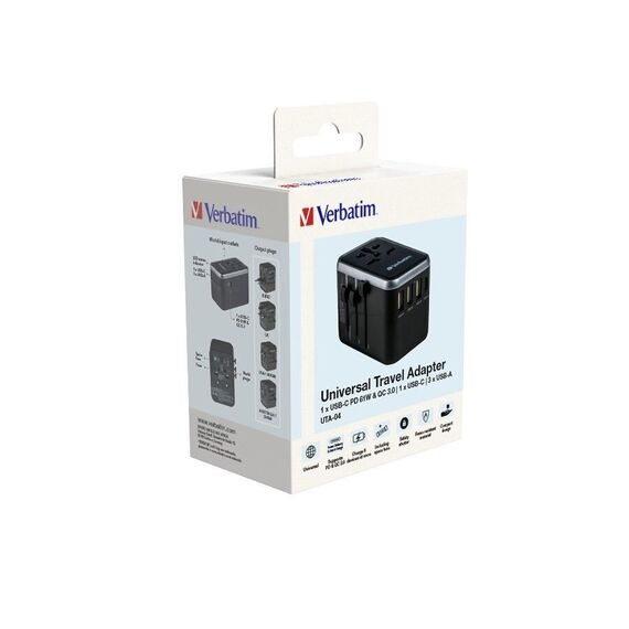 Verbatim - Universal Travel Adapter UTA-04 PD61W/QC / 3xUSB / 2xType-C / Electronics | Techbox