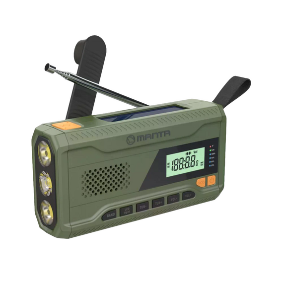 Manta - Portable Emergency crank FM Radio, Solar Power Bank, Flashlight / Electronics - Powerbanks - Smartphone Chargers - Techbox