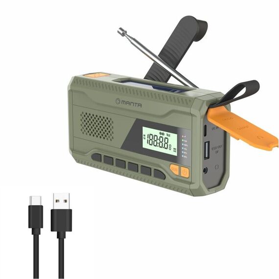 Manta - Portable Emergency crank FM Radio, Solar Power Bank, Flashlight / Electronics - Powerbanks - Smartphone Chargers - Techbox