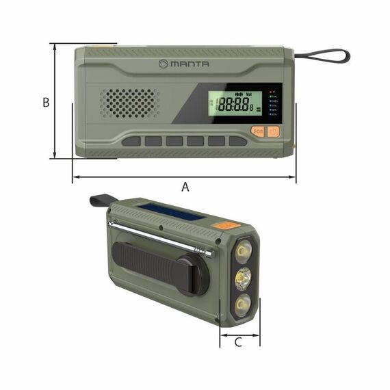 Manta - Portable Emergency crank FM Radio, Solar Power Bank, Flashlight / Electronics - Powerbanks - Smartphone Chargers - Techbox