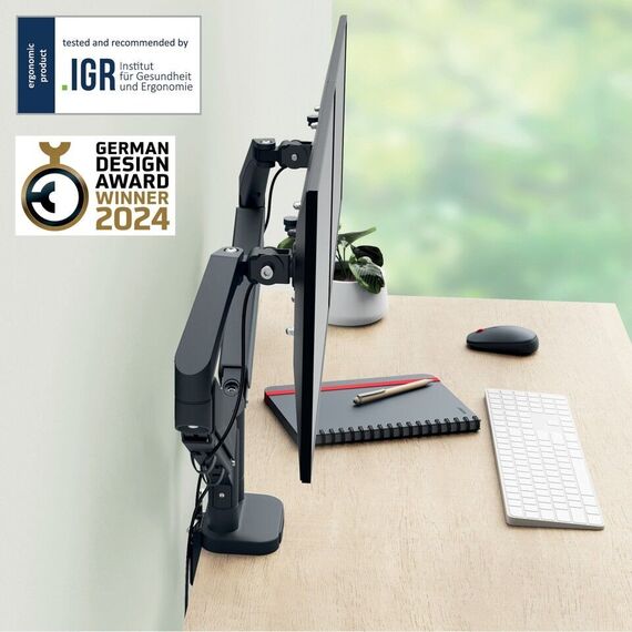 Leitz - Ergo Monitor arm space-saving dual - Dark grey / Computers