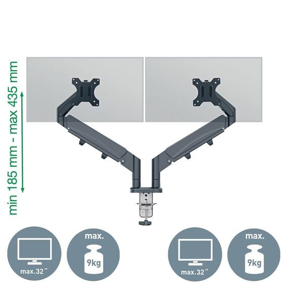 Leitz - Ergo Monitor arm space-saving dual - Dark grey / Computers