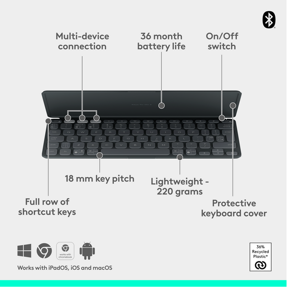 Logitech - Keys-To-Go 2 Portable Wireless Keyboard for Tablets - Nordic / Computers - Αταξινόμητα -  - Techbox