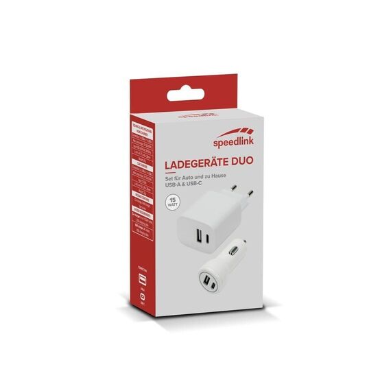 Speedlink - Wall & Car Charger Set USB-A & USB-C 15W, white / Electronics