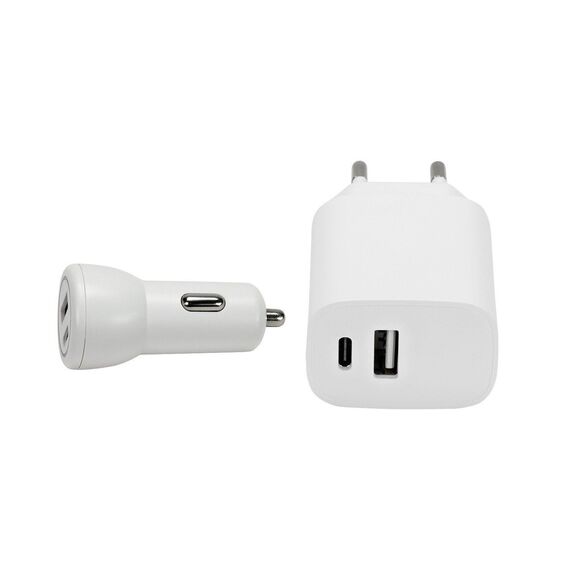 Speedlink - Wall & Car Charger Set USB-A & USB-C 15W, white / Electronics