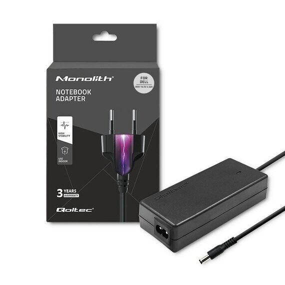 Qoltec 51516.90W Power adapter for Dell | 90W | 19.5V | 4.62A | 4.5*3.0+pin | +power cable | Techbox