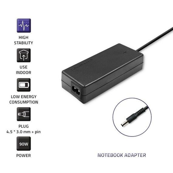 Qoltec 51516.90W Power adapter for Dell | 90W | 19.5V | 4.62A | 4.5*3.0+pin | +power cable | Techbox