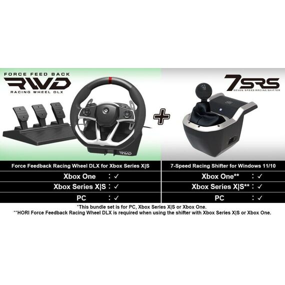 HORI - Force Feedback Racing Wheel DLX   + 7-Speed Racing Shifter Bundle For Xbox Series X - S, Xbox One and PC (Windows 11/10) / Xbox Series X | Techbox