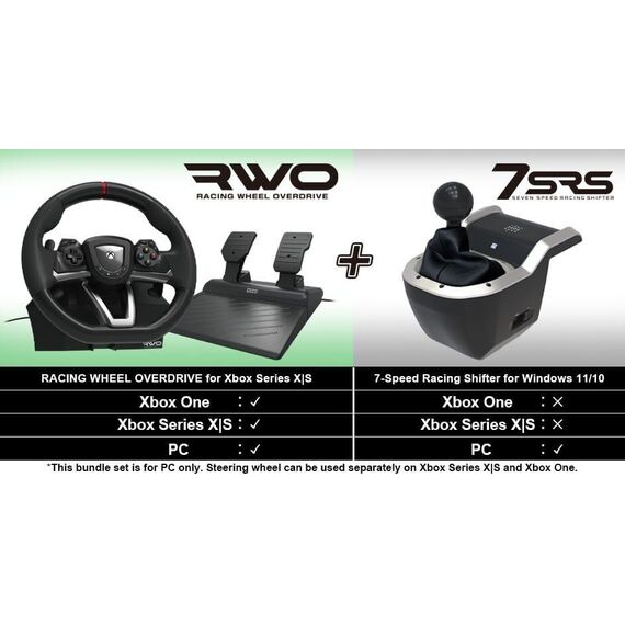 HORI - Racing Wheel Overdrive  + 7-Speed Racing Shifter Bundle For PC (Windows 11/10) / Xbox Series X - S Accessories - Series X - Techbox