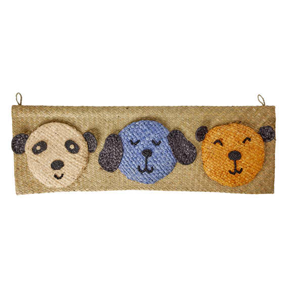 Rice - Raffia Wall Hanger with Animal Face Pockets / Baby and Children