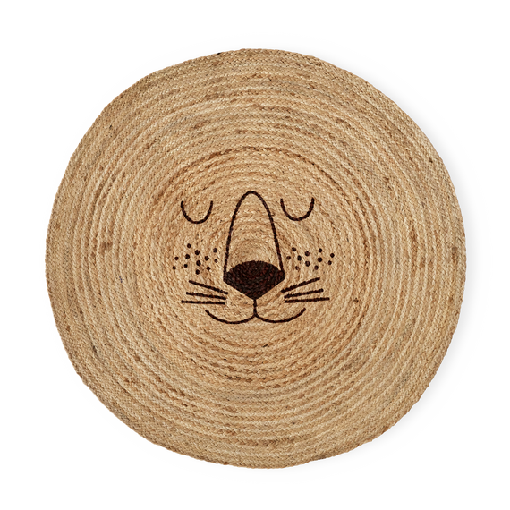 Rice - Jute Floor Mate with Lion Face - Natural / Baby and Children