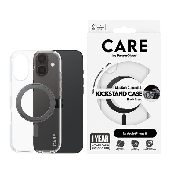 CARE by PanzerGlass - Feature Case Transparent w. Black Kickstand & MagSafe - iPhone 16 / Electronics | Techbox