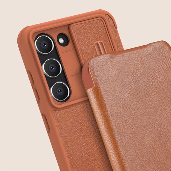 Nillkin Qin Leather Pro Case for Samsung Galaxy S23+ flip cover camera cover brown - Samsung Cases - Cases - Techbox