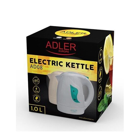 Adler AD 08 w electric kettle 1 L 850 W White - Kettles - Coffee & Beverages - Techbox