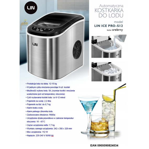 Portable ice maker LIN ICE PRO-S12 silver | Techbox