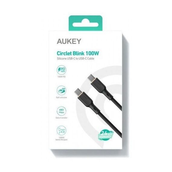AUKEY CB-SCC101 USB-C Type-C Power Delivery PD 100W 5A 1m Silikon Black | Techbox
