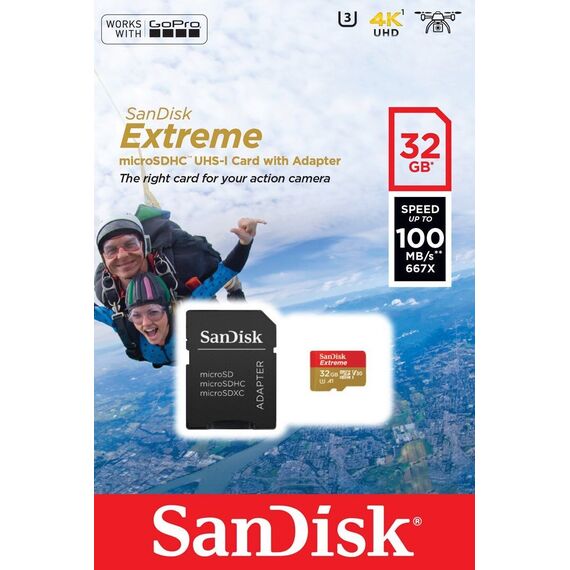 SanDisk Extreme 32 GB MicroSDHC UHS-I Class 10 - Memory Cards - Smartphones - Techbox
