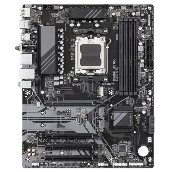 GIGABYTE B650 UD AX Motherboard - AMD Ryzen 9000 Series CPUs, 6+2+2 Phases VRM, up to 7600MHz DDR5 (OC), 1xPCIe 5.0 + 2xPCIe 4.0 M.2, GbE LAN, WIFI 6, USB 3.2 Gen 2 | Techbox