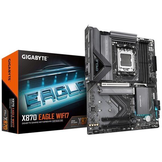 GIGABYTE X870 EAGLE WIFI7 Motherboard - Supports AMD Ryzen 9000 CPUs, 14+2+2 phases VRM, up to 8000MHz DDR5 (OC), 1xPCIe 5.0 + 2xPCIe 4.0, Wi-Fi 7, 2.5GbE LAN, USB 4 | Techbox
