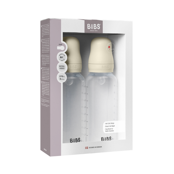 BIBS - Baby Bottle Round Silicone 2 Pack Medium Flow - Ivory - 270 ml / Baby and Children