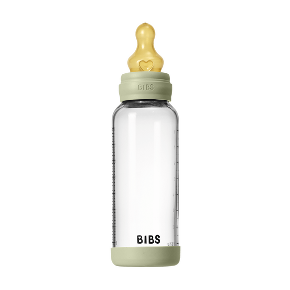 BIBS - Glass Baby Bottle Round Latex Medium Flow - Sage - 240 ml / Baby and Children