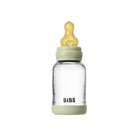 BIBS - Glass Baby Bottle Round Latex Slow Flow - Sage - 120 ml / Baby and Children