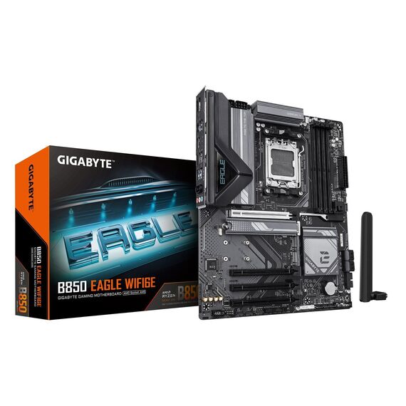 GIGABYTE B850 EAGLE WIFI6E Motherboard - AMD Ryzen 9000 Series CPUs, 8+2+2 Phases Digital VRM, up to 8200MHz DDR5 (OC), 1xPCIe 5.0 + 2xPCIe 4.0 M.2, GbE LAN, WIFI 6E, USB 3.2 Gen 2 | Techbox