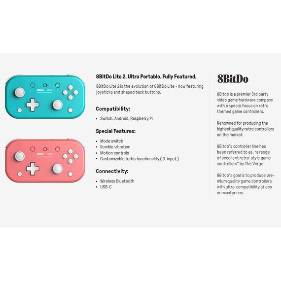 8BitDo Lite 2 BT Gamepad - Turquoise / Nintendo Switch |  Techbox