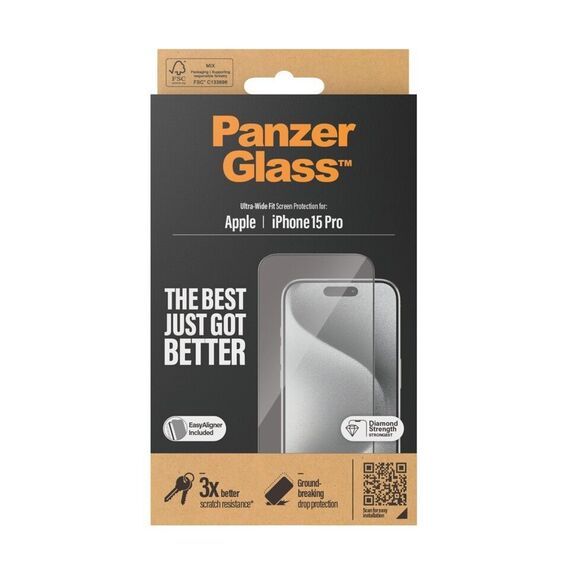 PanzerGlass - Screen Protector iPhone 15 Pro - Ultra-Wide Fit w. EasyAligner / Electronics