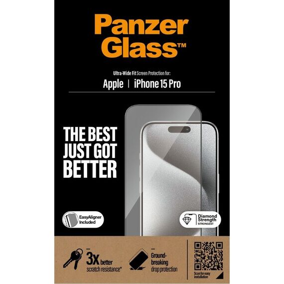 PanzerGlass - Screen Protector iPhone 15 Pro - Ultra-Wide Fit w. EasyAligner / Electronics
