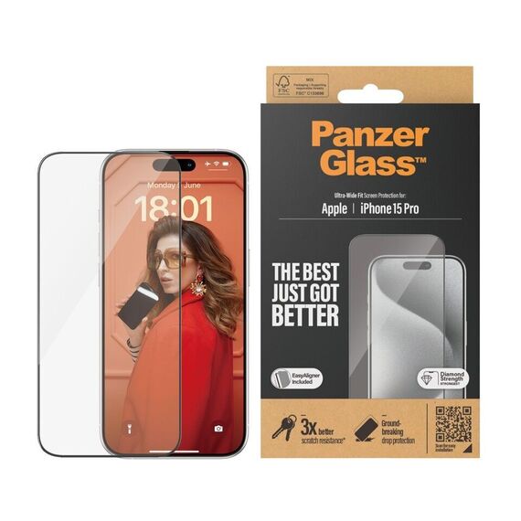 PanzerGlass - Screen Protector iPhone 15 Pro - Ultra-Wide Fit w. EasyAligner / Electronics