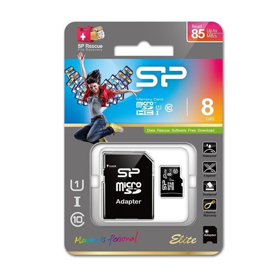 Silicon Power Elite 8GB microSDHC UHS-I memory card Class 10 - Memory Cards - Smartphones - Techbox