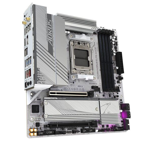 GIGABYTE B650M AORUS ELITE AX ICE Motherboard - AMD Ryzen 9000 Series CPUs, 12+2+2 Phases VRM, up to 8000MHz DDR5 (OC), 1xPCIe 5.0 + 1xPCIe 4.0 M.2, 2.5GbE LAN, WIFI 6E, USB 3.2 Gen 2x2 | Techbox
