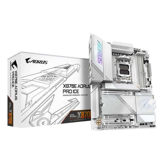 GIGABYTE X870E AORUS PRO ICE Motherboard - Supports AMD Ryzen 9000 CPUs, 16+2+2 Phases Digital VRM, up to 8000MHz DDR5 (OC), 3xPCIe 5.0 + 1xPCIe 4.0, Wi-Fi 7, 2.5GbE LAN, USB 4 | Techbox