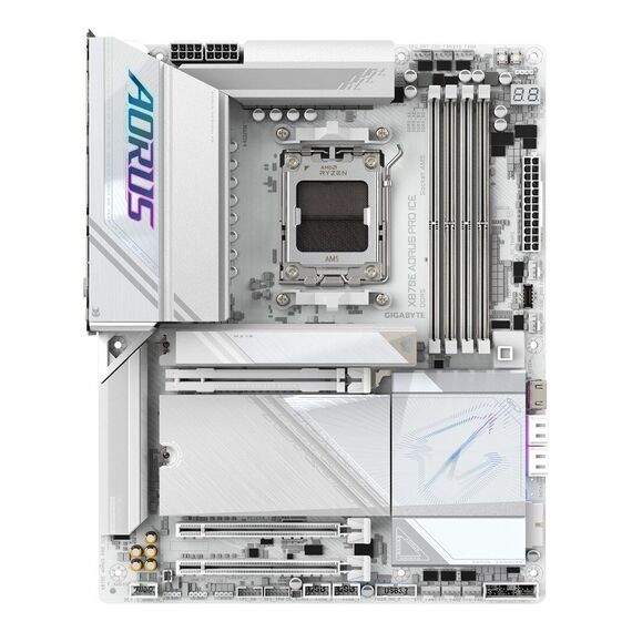 GIGABYTE X870E AORUS PRO ICE Motherboard - Supports AMD Ryzen 9000 CPUs, 16+2+2 Phases Digital VRM, up to 8000MHz DDR5 (OC), 3xPCIe 5.0 + 1xPCIe 4.0, Wi-Fi 7, 2.5GbE LAN, USB 4 | Techbox