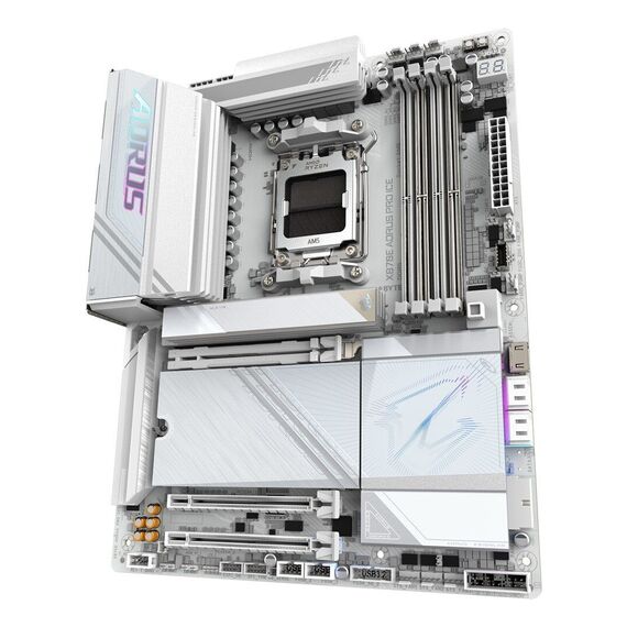 GIGABYTE X870E AORUS PRO ICE Motherboard - Supports AMD Ryzen 9000 CPUs, 16+2+2 Phases Digital VRM, up to 8000MHz DDR5 (OC), 3xPCIe 5.0 + 1xPCIe 4.0, Wi-Fi 7, 2.5GbE LAN, USB 4 | Techbox