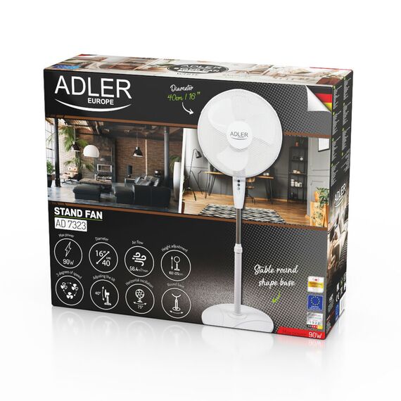 Adler AD 7323w Stand fan 40 cm White - Fan Coolers - Cooling & Heating - Techbox
