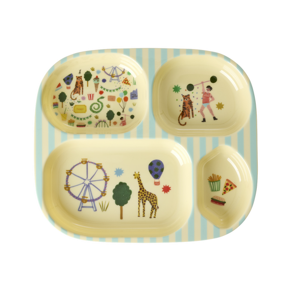 Rice - Melamine Kids 4 Room Plate with Fun Fair Print - Mint / Baby and Children