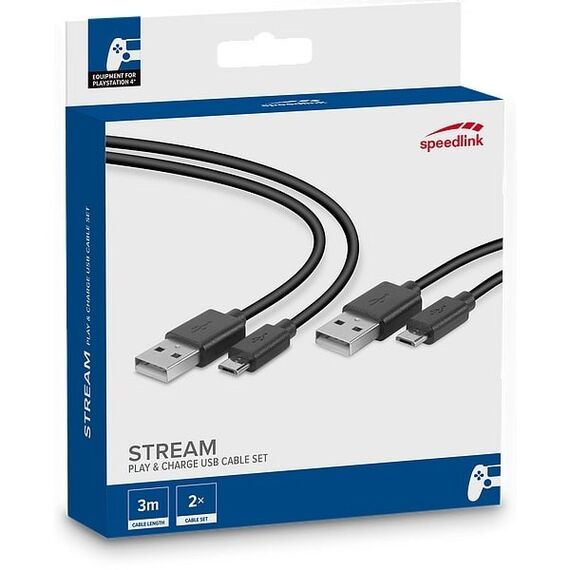 Speedlink - SpeedLink STREAM Play & Charge USB Cable Set - for PS4, black / PlayStation 4 - PS4 Games - Games - Techbox
