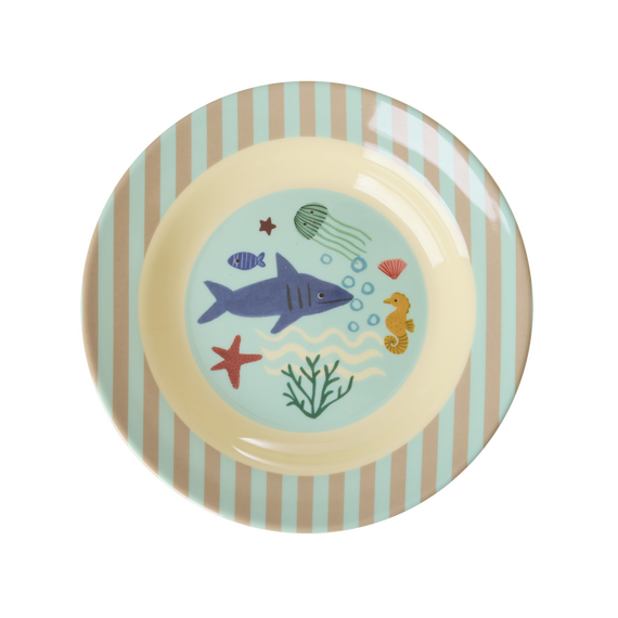 Rice - Melamine Kids Bowl with Blue Ocean Print - Blue - 250 ml / Baby and Children